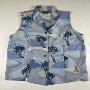 Joe Marlin Hawaiian Women's Sleeveless Top Sz L Beach Cruise Tropical Floral